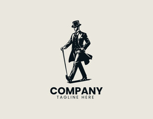 Elegant Gentleman Striding Top Hat Classic Sophistication Vector Logo Design