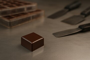 Exquisite dark chocolate bonbon sits on a modern surface. Perfectly crafted, ready for indulgence.