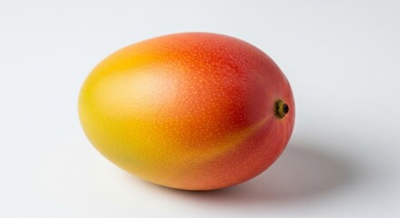 A single ripe mango on a plain white background, natural lighting, high detail