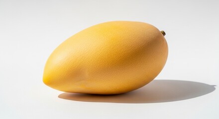 A single ripe mango on a plain white background, natural lighting, high detail