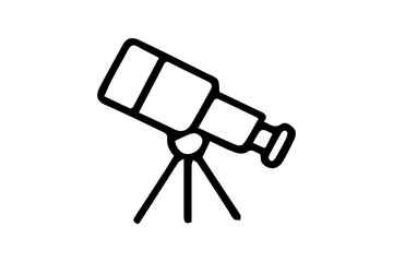 This image is a simple, black and white line art illustration of a telescope. The telescope body is depicted as a long, cylindrical shape, composed of two segments
