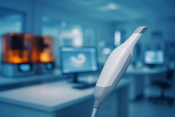 Innovative dental intraoral scanner for precise patient diagnostics. Modern technology enhances advanced medical procedures.