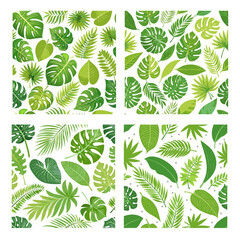 Tropical green leaves seamless pattern on white background