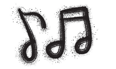 Music notes sign icon isolated on white, black spray paint