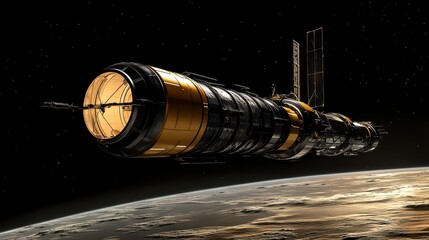 Stunning Futuristic Spacecraft Orbiting a Distant Planet in Space