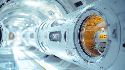 Futuristic Interior of a Space Station with Sleek Design and Technology