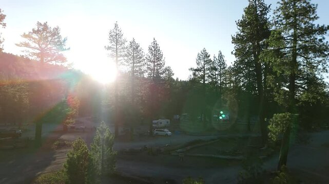 RVs Parked in Remote Forest, Captured by Drone
