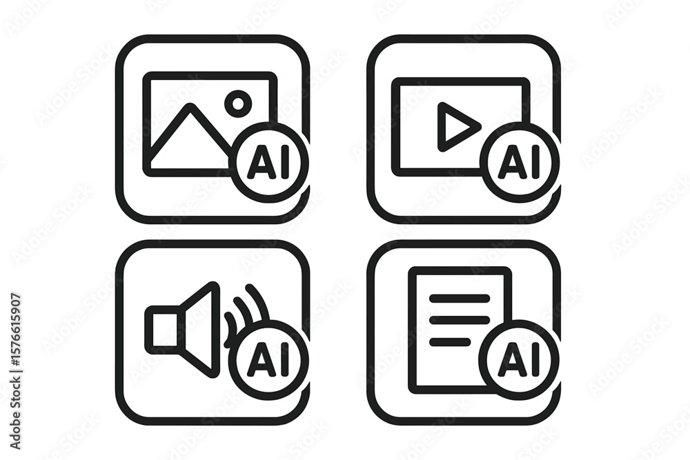 Fototapete ai media generator icon set. buttons for creating image, video, audio, text with artificial intellig