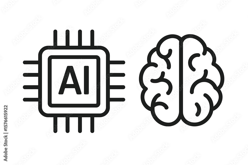 Fototapete ai vs human brain icon. artificial intelligence concept. technology versus biology. future evolution