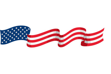 Patriotic USA Ribbon Banner with Stars and Stripes, Wavy American Flag Border, Red White Blue Decorative Vector, Independence Day, Memorial Day, 4th of July, Transparent Background