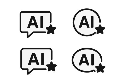 AI message icons set. Artificial intelligence chat assistant symbol collection. Text generator logo with speech bubble and star. Vector for app, UI, UX and website design.