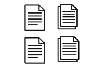 Document Icon Set. Paper Sheet Symbol. Single and Multiple Page Outline. Office File, Report, Document, Paperwork, Stack, Stationery, Business, Archive, Editable Vector Illustration