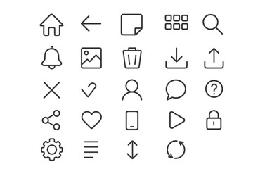 Essential User Interface Line Icon Set for App, Web, and Software Design. Minimalist UI Symbols, Navigation, Notification, Multimedia, Security, Settings, Communication. Vector and Transparent PNG