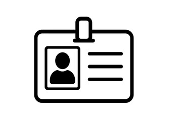 Minimalist ID Card Icon with Photo Placeholder, Identification Badge Symbol, Personal Information, Employee Pass, Vector Illustration, Black Outline, Isolated on White Background