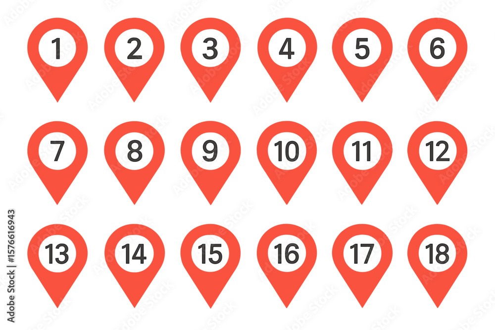 Poster map marker pin icon set with numbers. location pointer symbol for gps navigation. destination point 