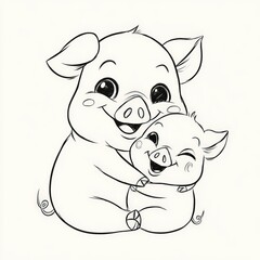 Obraz premium Cute Cartoon Pigs Embracing with Cheerful Expressions and Smiles