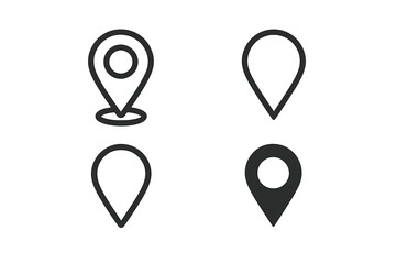 Map pin icon set. Location marker symbol for web design. App interface element. GPS navigator pointer. Destination point graphic. Address locator sign. Vector illustration.