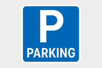 Fototapeta premium Parking Sign Vector Illustration. Printable Blue and White Parking Zone Sticker. Road Traffic Signage. Car Park Symbol. Urban Transport Icon. Public Parking Area. Street Sign Design.