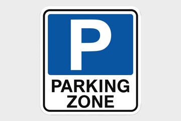 Parking Zone Sign Vector Illustration. Printable Blue and White Car Parking Area Sticker. Road Traffic Signage. Urban Transport Symbol. Reserved Vehicle Lot. Public Parking Icon