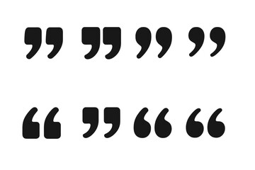 Quote mark collection. Quotation icon set. Vector illustration graphic design element. Punctuation symbol for communication, message, or speech. Black typography sign isolated.
