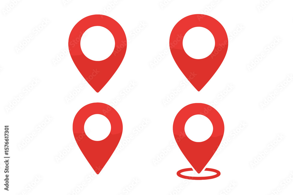 Poster red location pin icons set. map marker symbol collection. gps navigation pointer. place marker for a