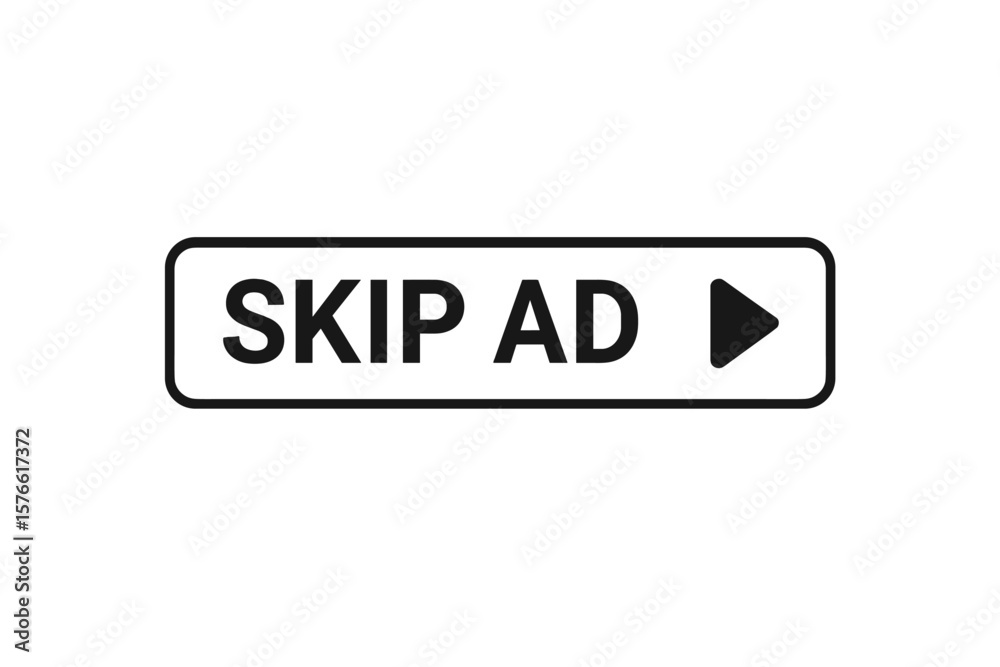 Poster skip ad button for online video player. vector illustration of website user interface element. skip 