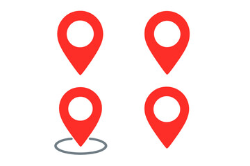 Red Location Pin Icons Set. Map Marker Symbol Collection. GPS Navigation Pointer. Place Marker for App, Website, Address, Map Design. Vector and Transparent PNG Illustration