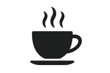 Simple coffee cup icon with hot coffee or tea steam symbol, transparent PNG and vector illustration, minimal beverage logo design for cafe, drink, warm drink concept