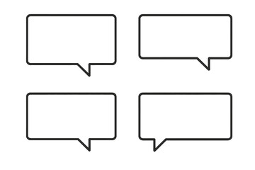 Set of simple rectangular speech bubbles. Chat box icon collection for communication, messages, dialogue, or quotes. Clean, modern outline vector illustration on white.