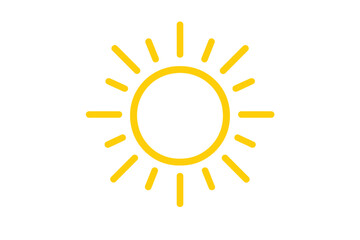 Bright Yellow Sun Icon Vector Illustration. Minimalist Sunshine Symbol. Summer Weather Clipart. Radiant Sunlight Emblem. Solar Energy Concept. Isolated Transparent Background. Daylight Design Element.
