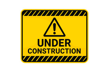 Obraz premium Caution Under Construction Sign, Warning Banner, Roadwork Safety Notice, Website Maintenance, Industrial Hazard, Vector Illustration, Yellow Black Stripes, Transparent Background
