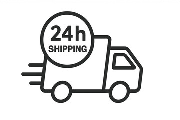 24h shipping icon with delivery truck symbol. Fast one day delivery service. Express logistics and distribution sign for e-commerce, apps, and websites. Vector illustration.