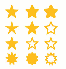  Yellow Star Icon, Flat Yellow Star Icon Isolated on White, Golden Star Vector