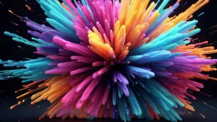 Colorful energy particles moving outward like an explosion, smooth slow motion, dark glowing environment - Powered by Adobe