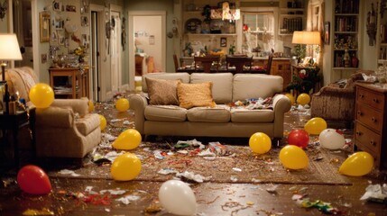 Messy living room after a party