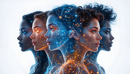 Diverse Women with Digital Network Overlay and Futuristic Technology

