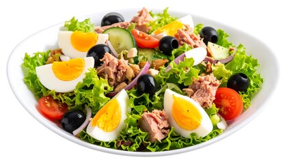 Fresh tuna salad with eggs and vegetables