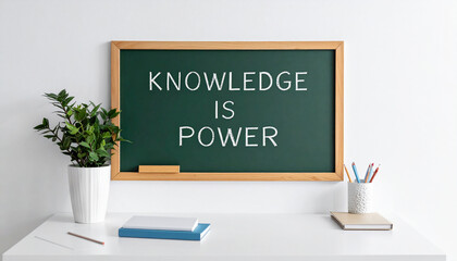 Chalkboard with &ldquo;Knowledge is Power&rdquo; Quote, Minimal Design in Bright Classroom Setting