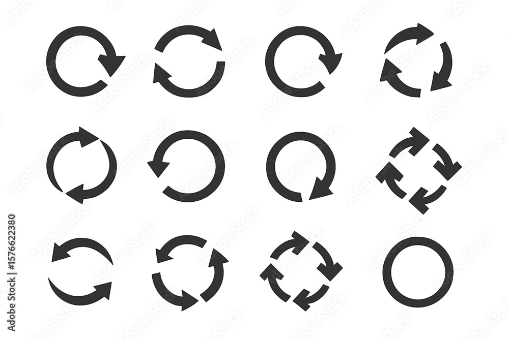 Aufkleber circular arrow icon set. refresh, reload, rotation, and loop symbols. simple flat vector pictogram c