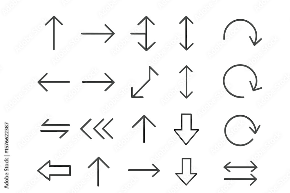 Poster thin line arrows vector icon set with editable stroke. direction and navigation symbols collection. 