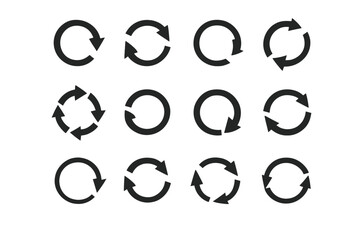 Arrow pictogram refresh, reload, rotation, loop sign set. A collection of circular arrows. Simple web icon for UI and UX. Modern contemporary solid plain flat vector design.
