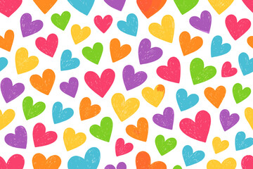 Vibrant Multicolored Hearts Seamless Pattern for Wallpaper, Wrapping Paper, Fabric, Web Backgrounds, Kids Decor, Cute Love Vector Illustration on White