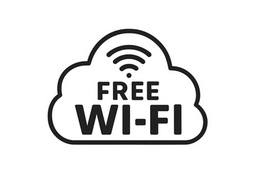 Free Wi-Fi Icon Sticker for Cafe, Shop, Restaurant – Modern Wireless Internet Symbol Vector, Printable Cloud Design, Transparent Background, Digital Download, Commercial Use