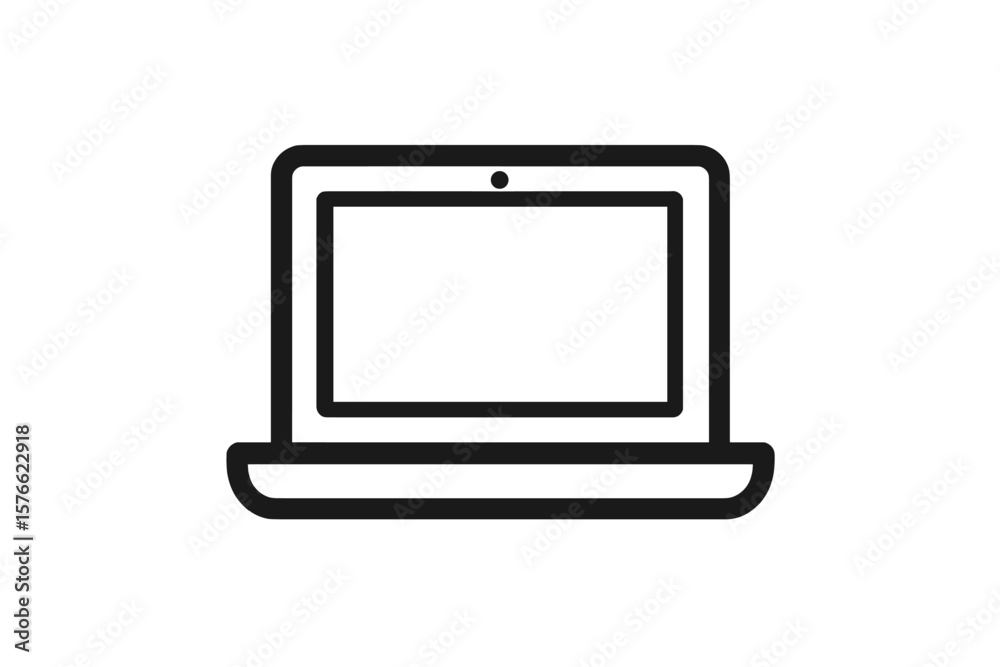 Fototapete Minimalist Laptop Icon Vector. Modern Notebook Computer Symbol for App, Website, User Interface, Technology Design Element. Black Outline Illustration on White Background. Digital Device Clipart