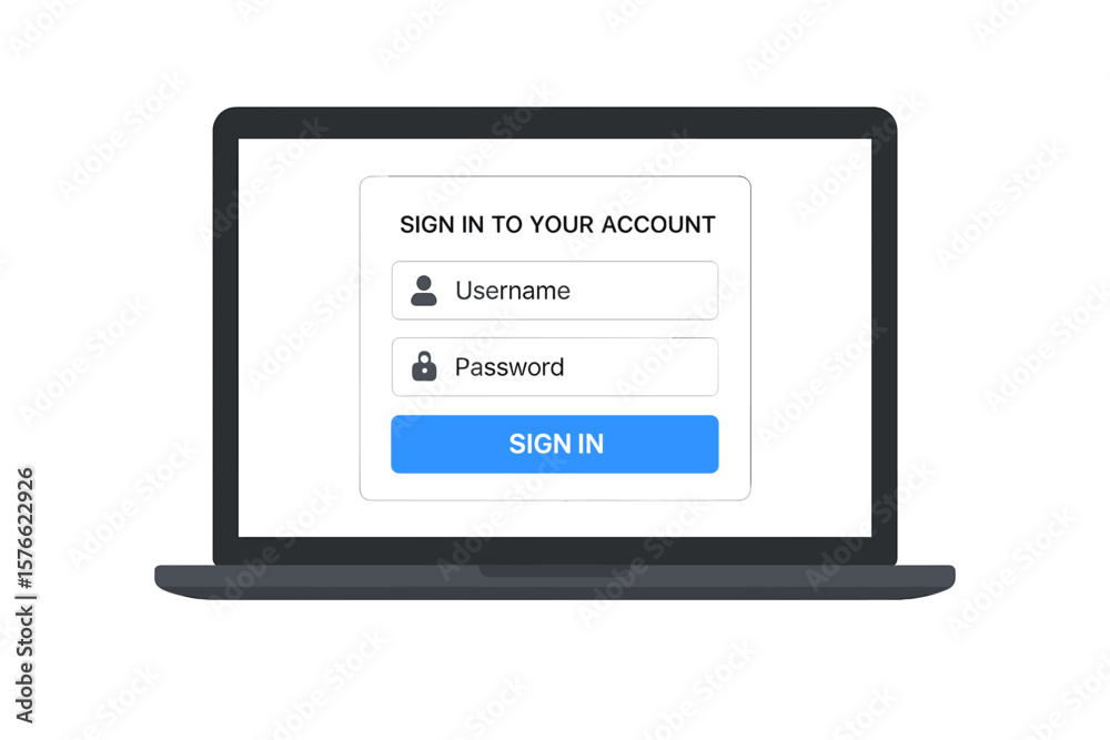 Poster laptop with user login form page on screen. account authentication with username and password. sign 