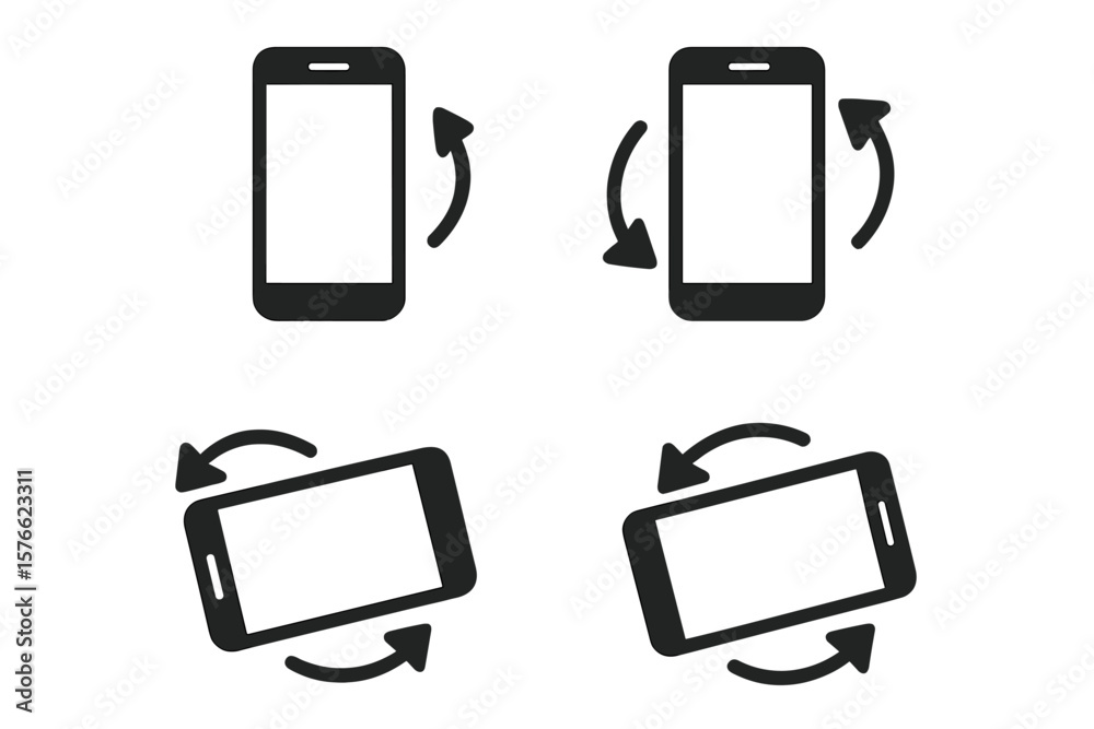 Poster smartphone screen rotation icon set. mobile device rotate symbols for app interface, auto-rotate, po