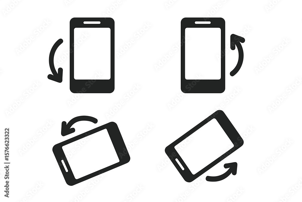 Poster smartphone screen rotation icon set. mobile device rotate symbols for app interface, website, ui/ux 