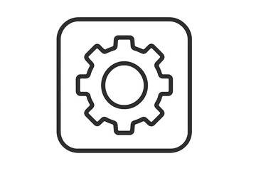 Simple Gear Settings Icon Outline. Minimalist Cog Symbol for App, UI, Website, System Preferences. Vector Illustration, Transparent Background, Editable Line Art, Modern Tech Design