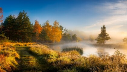 the early autumn morning mist