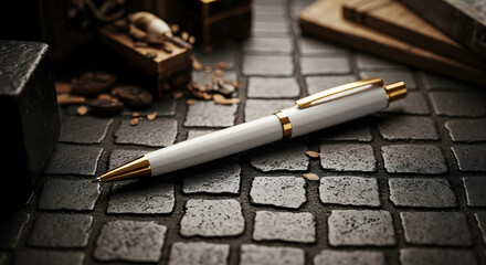 Elegant White and Gold Pen on Stone Surface